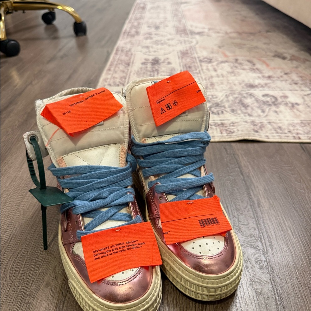 Off-White Pink and Cream High-Top Sneakers (fits a woman’s size 8) - Picture 2 of 4